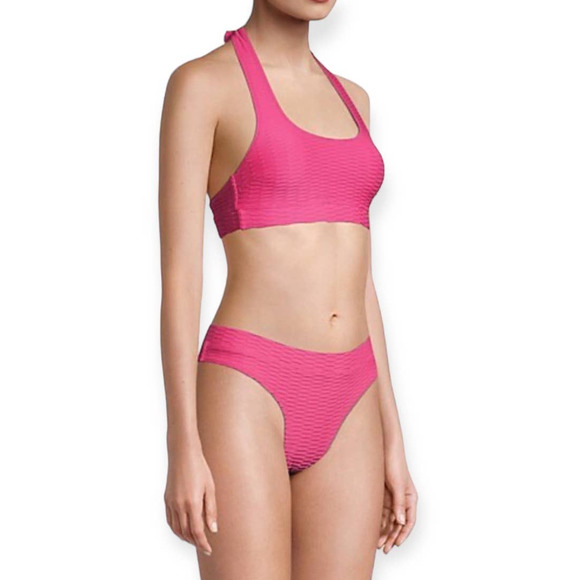 Solid & Striped The Reagan Ribbed Halterneck Bikini Top & Bottom Set Hot Pink XL - Picture 1 of 16